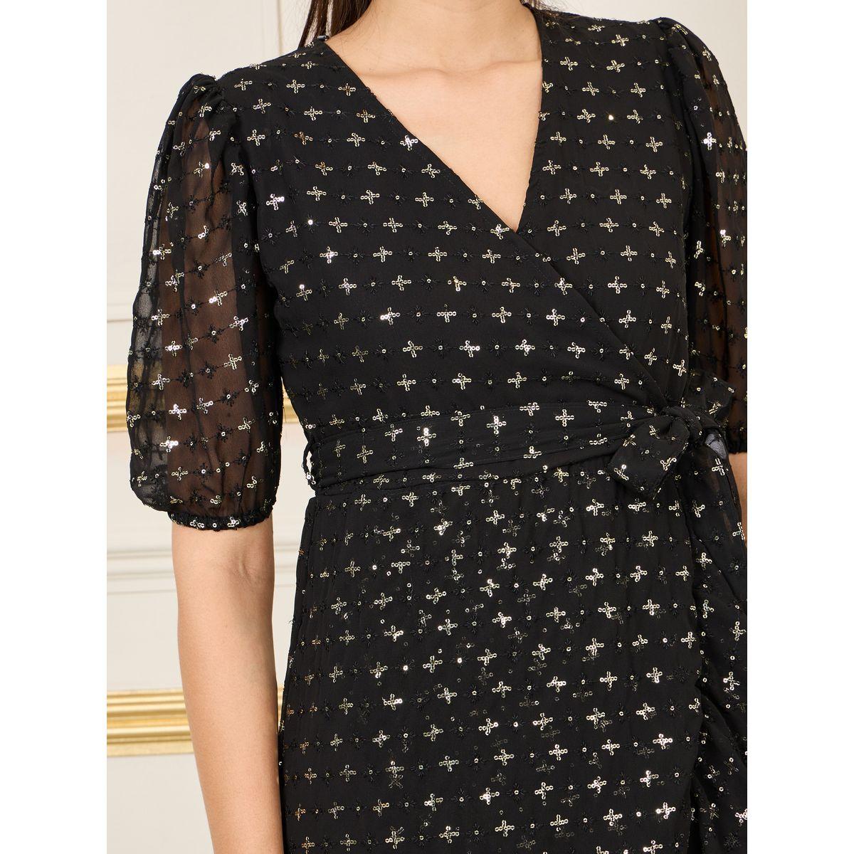 Styli Sequin Detail Puff Sleeves Wrap Midi Dress-women-clothing-dresses-image-3