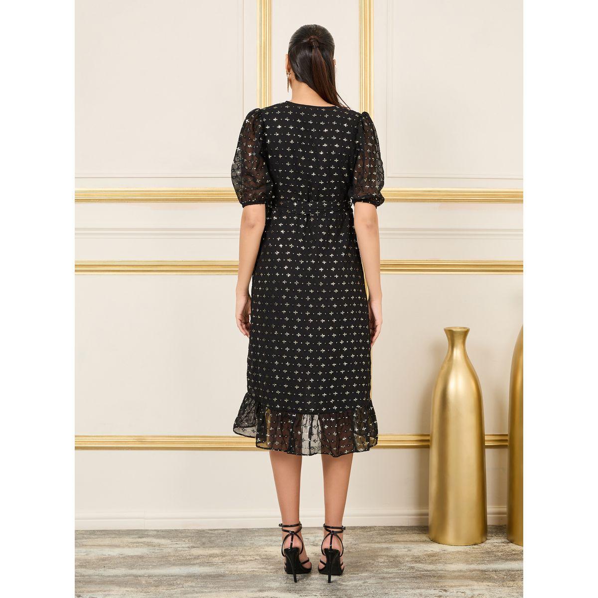 Styli Sequin Detail Puff Sleeves Wrap Midi Dress-women-clothing-dresses-image-4