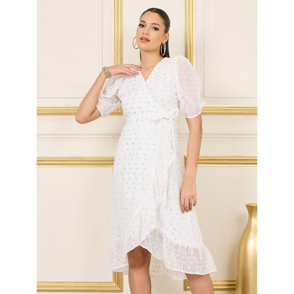 فستان ميدي بنمط لف واكمام منفوخة-women-clothing-dresses-image-1
