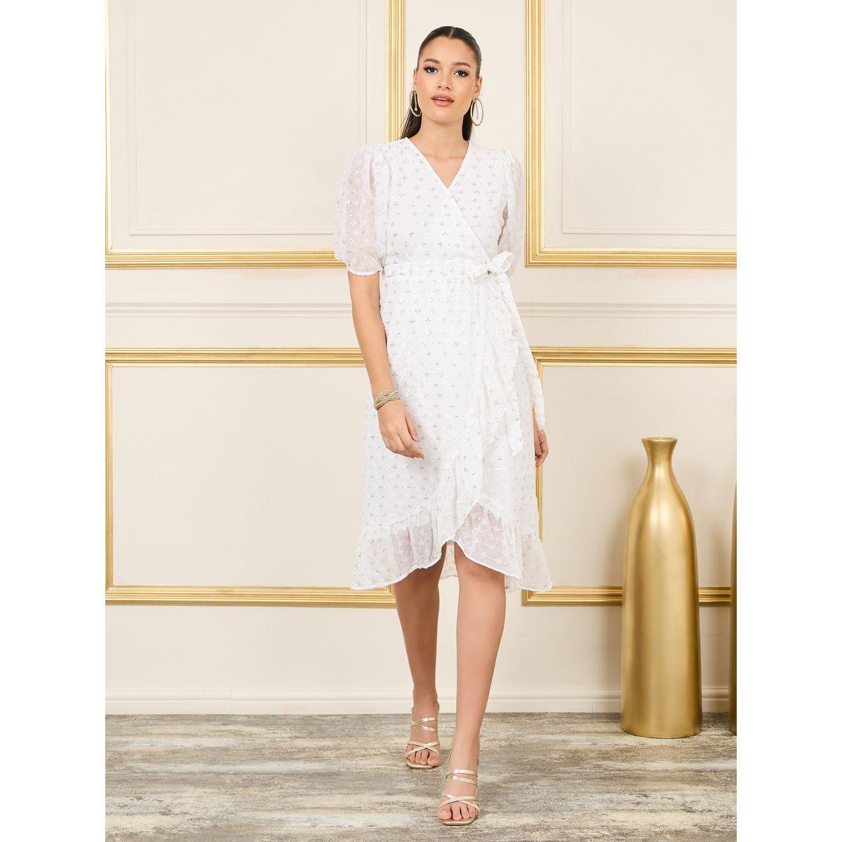 فستان ميدي بنمط لف واكمام منفوخة-women-clothing-dresses-image-2