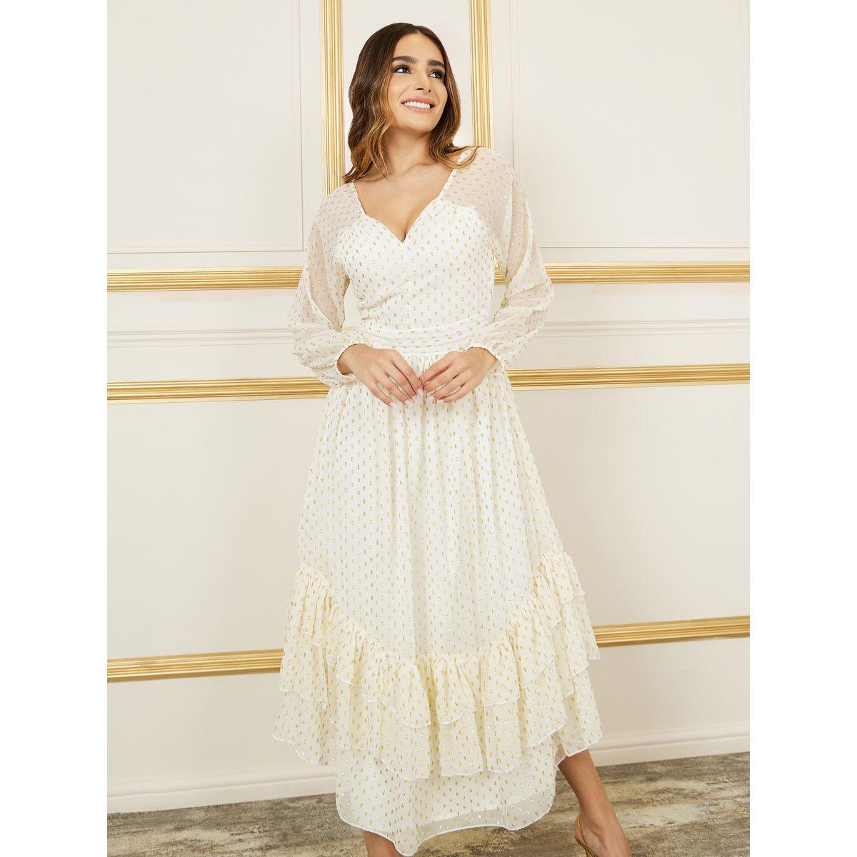 فستان طويل بياقة على شكل قلب مع كشكش-women-clothing-dresses-image-2