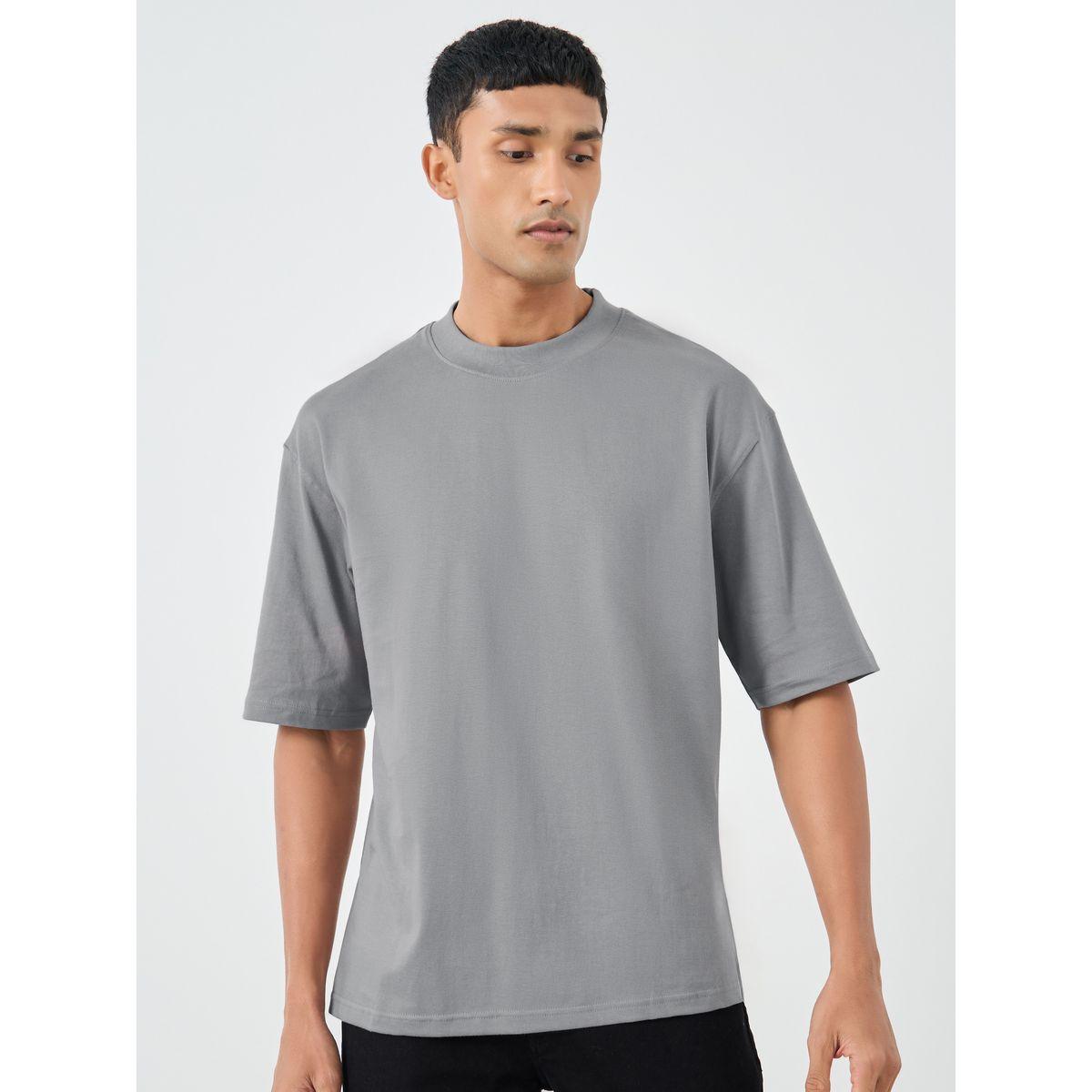 تيشيرت فضفاض بياقة ضيقة وأكمام قصيرة-men-clothing-tshirtsandpolos-tshirts-image-3