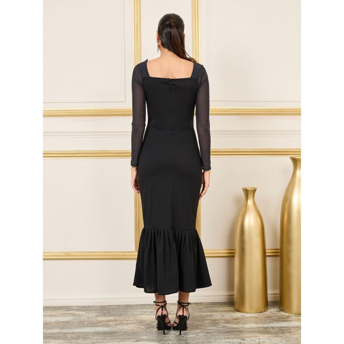 Styli Mesh Sleeves Square Wide Neck Mermaid Midi Dress-women-clothing-dresses-image-4