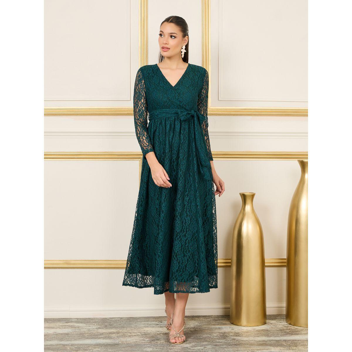 Styli All Over Lace Self Tie Up Wrap Midi Dress-women-clothing-dresses-image-1