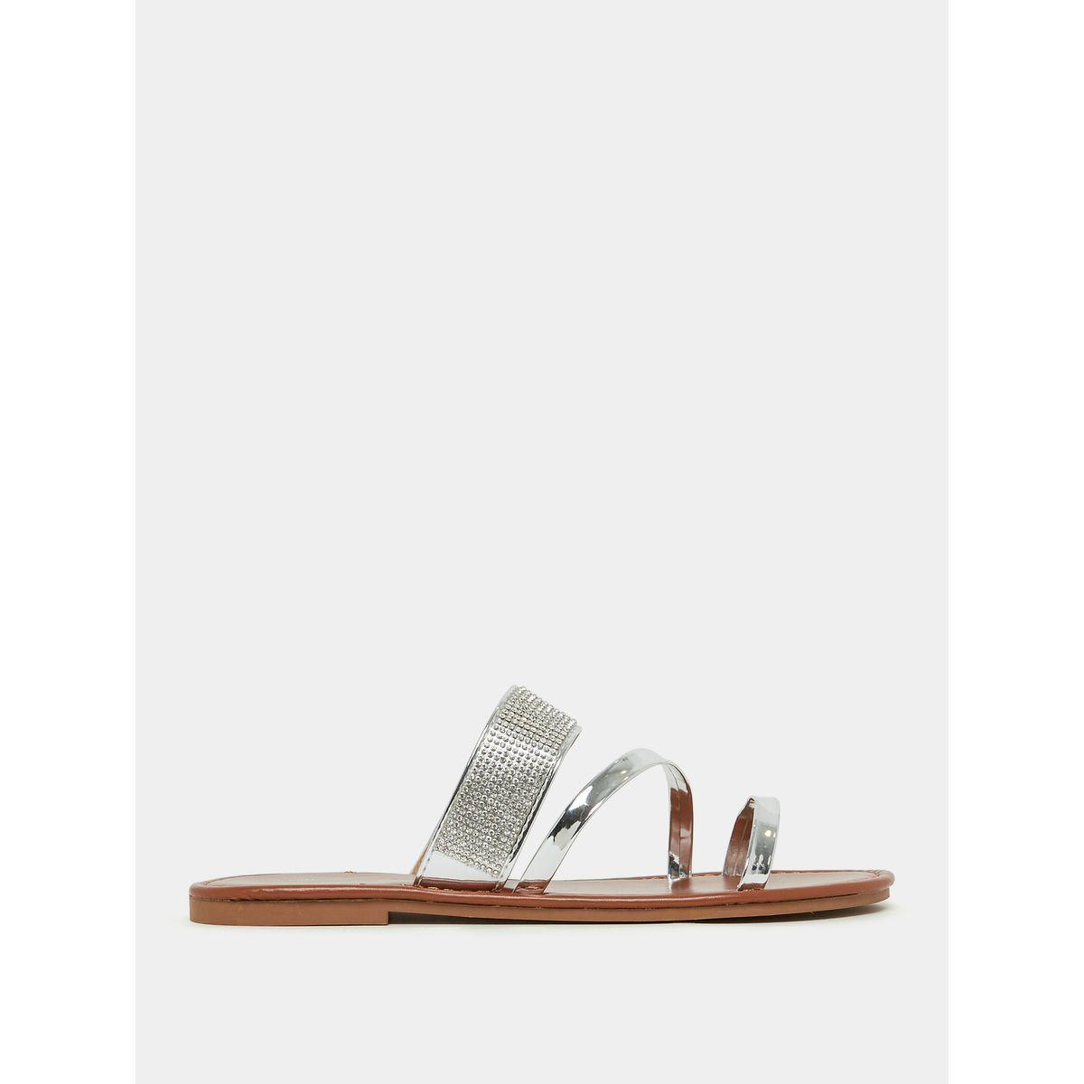 Styli Embellished Metallic Strap Flat Sandal-women-shoes-sandals-flats-image-1