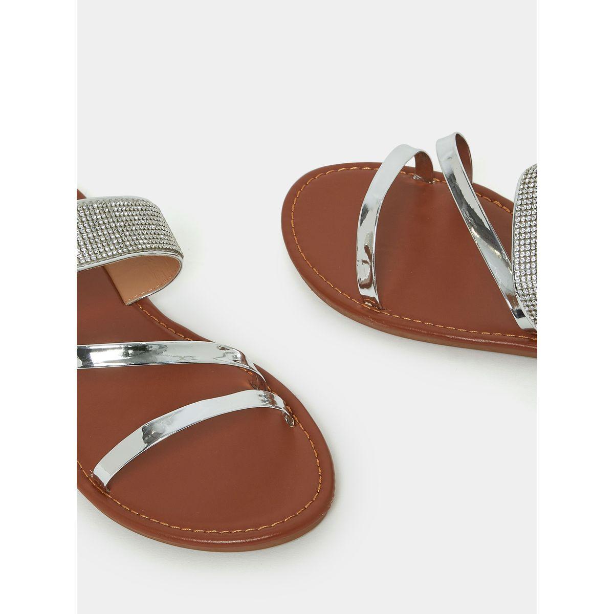 Styli Embellished Metallic Strap Flat Sandal-women-shoes-sandals-flats-image-3