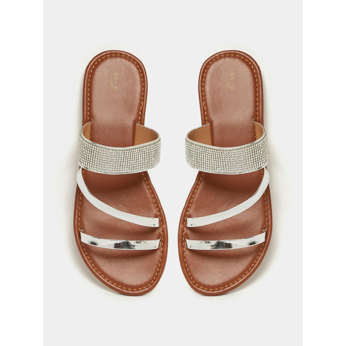 Styli Embellished Metallic Strap Flat Sandal-women-shoes-sandals-flats-image-5
