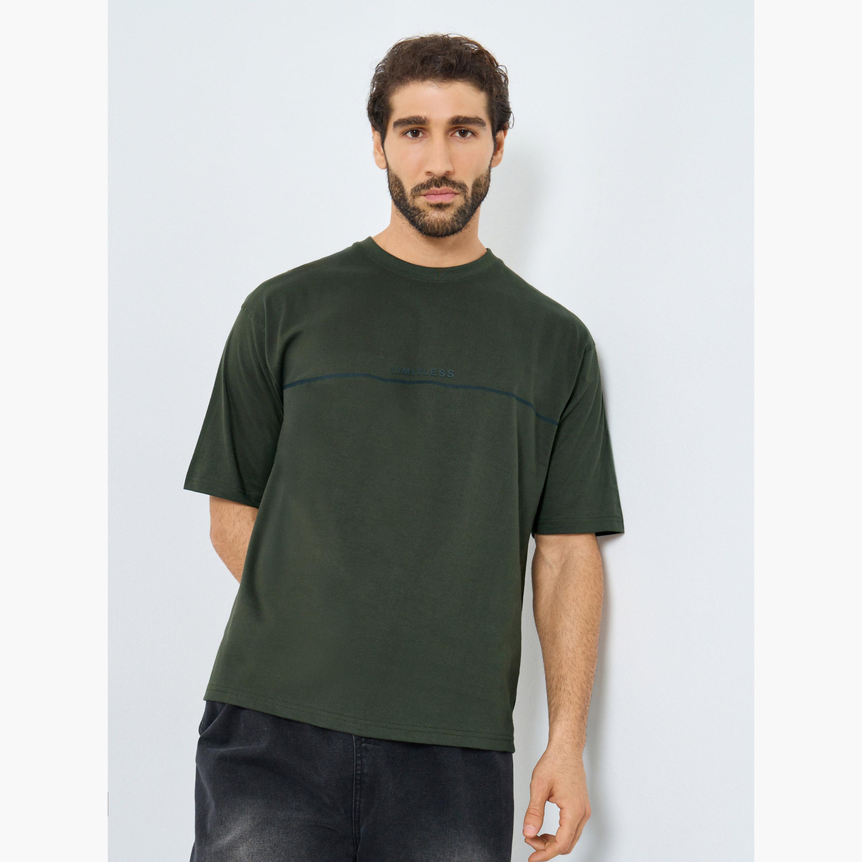 Styli Men Olive Green Oversized Crew Neck T-Shirt-men-clothing-tshirtsandpolos-tshirts-image-1