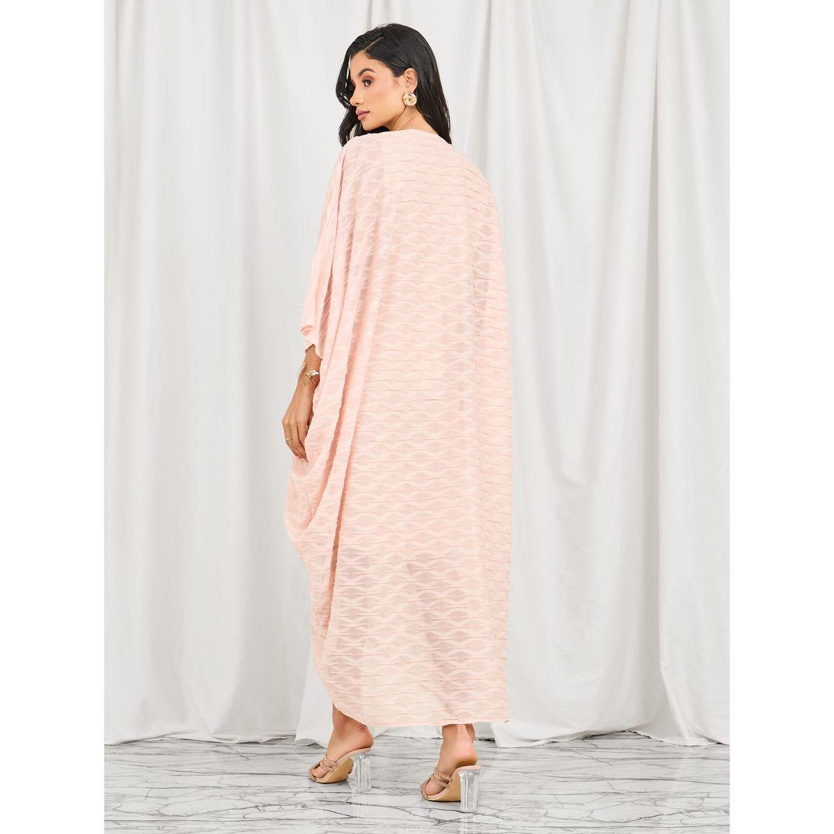 Styli Limited Textured O Ringer Ruched Detail Kaftan Dress-women-clothing-dresses-image-4