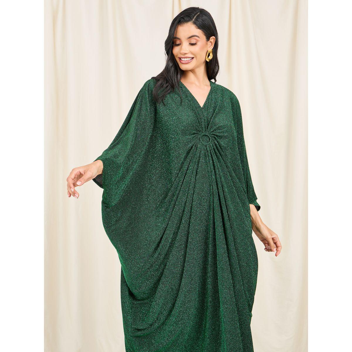 Styli Limited Shimmer O Ringer Ruched Detail Maxi Kaftan-women-clothing-dresses-image-2