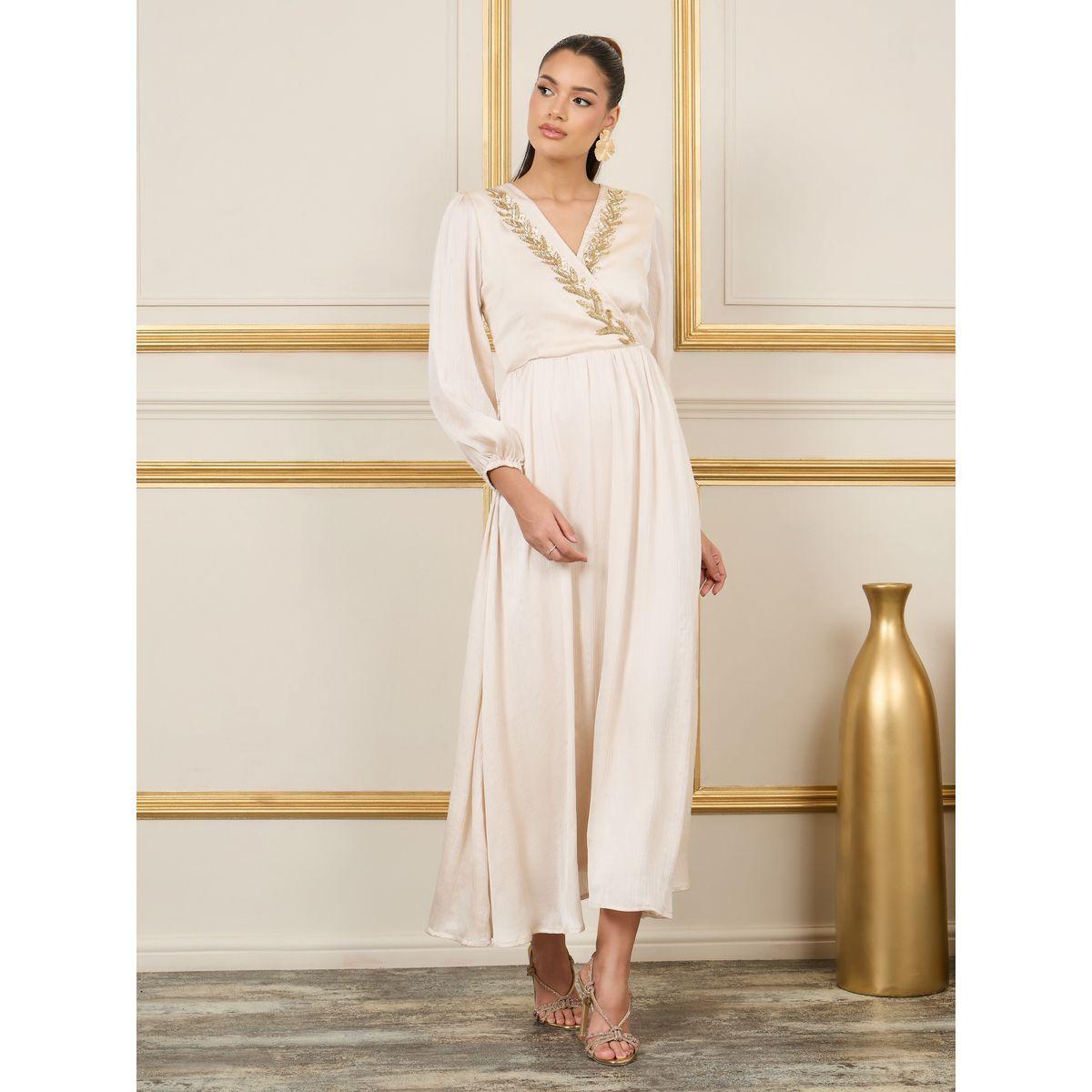 Styli Satin Stone Beaded Detail A-Line Maxi Dress-women-clothing-dresses-image-1
