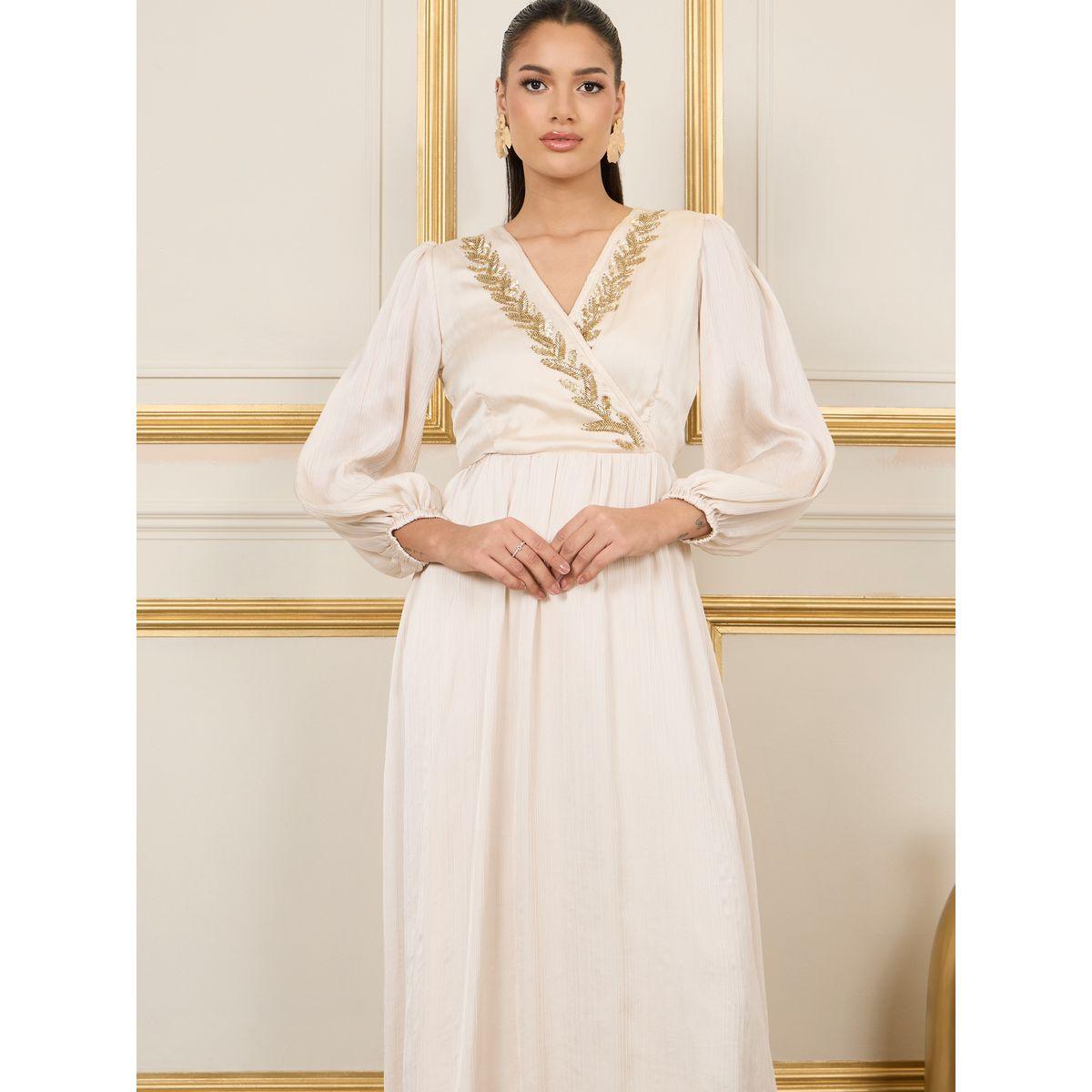 فستان طويل ساتان مزين بالخرز-women-clothing-dresses-image-2