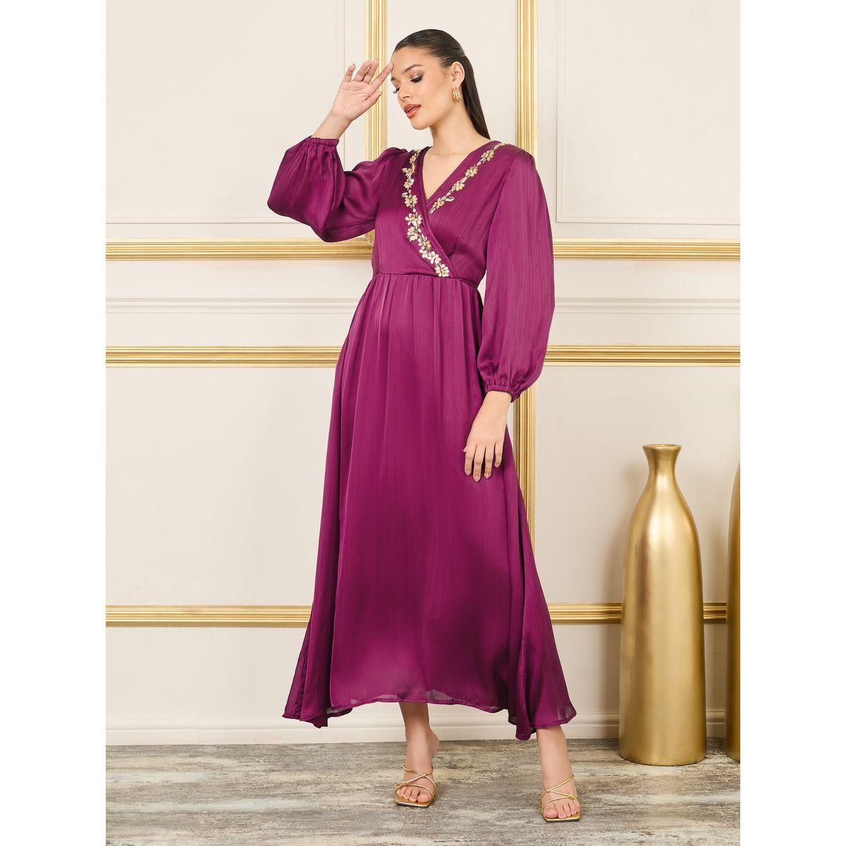 فستان ساتان طويل مزين بالخرز-women-clothing-dresses-image-1