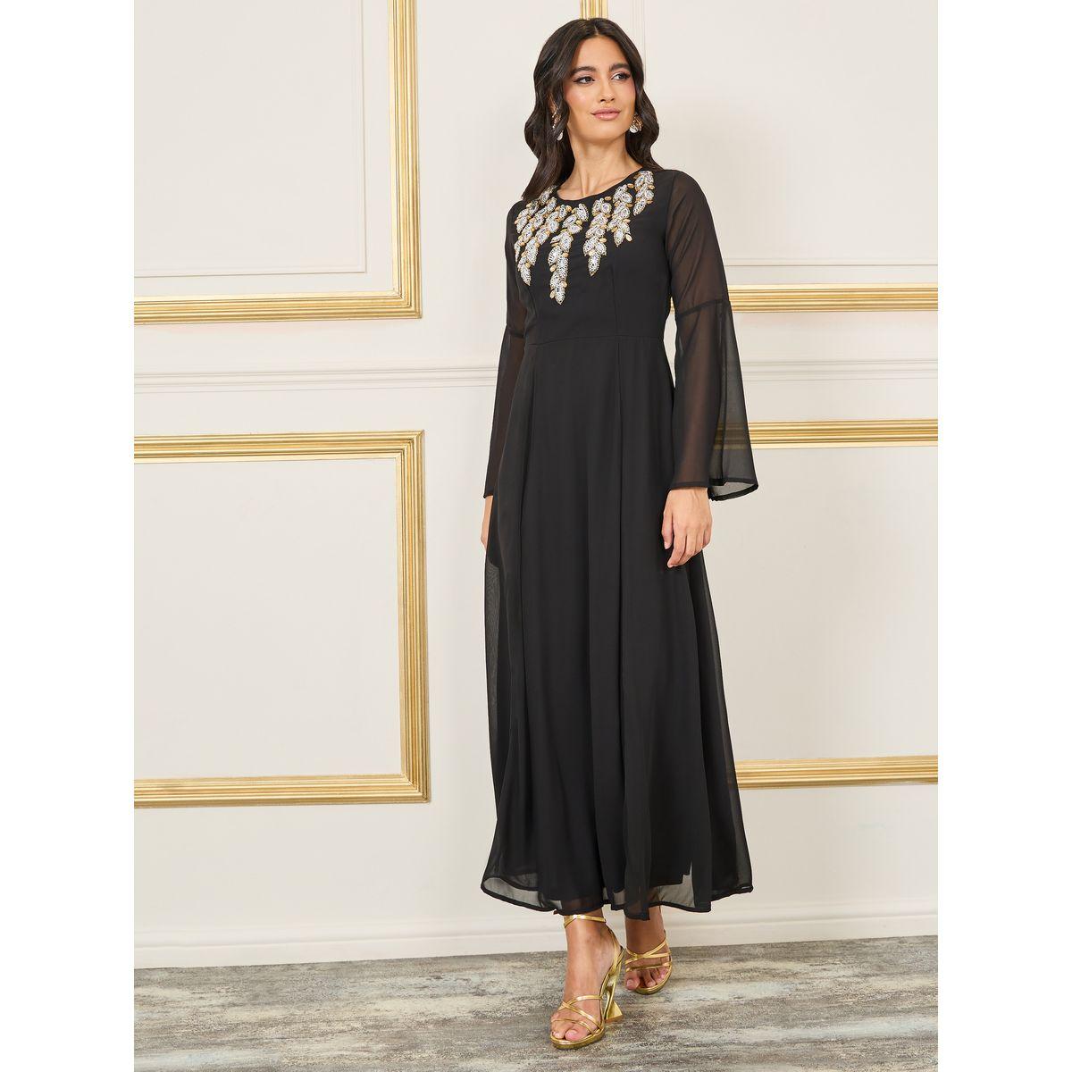 Styli Beaded Stone Detail A-Line Maxi Dress-women-clothing-dresses-image-1