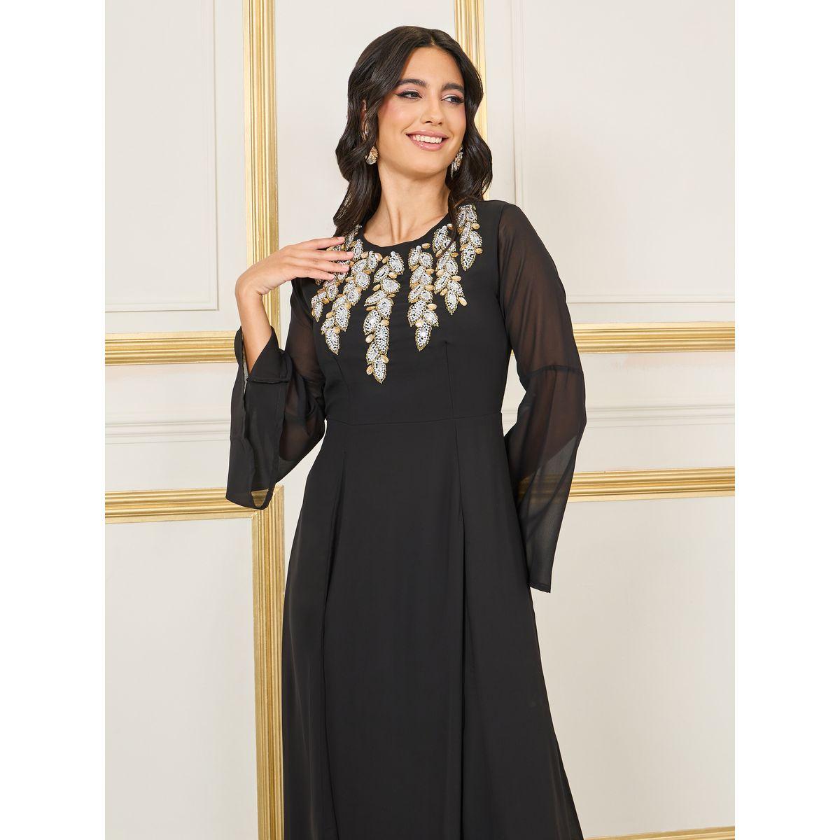 Styli Beaded Stone Detail A-Line Maxi Dress-women-clothing-dresses-image-2