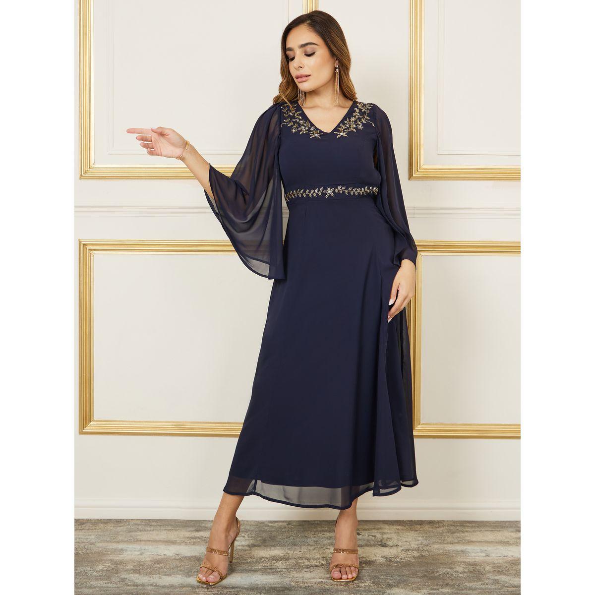 فستان طويل مزين بالخرز مع حافة واسعة-women-clothing-dresses-image-1
