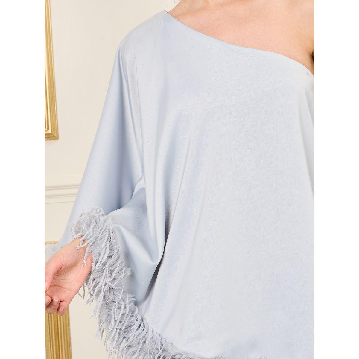 Styli Limited Faux Feather Trim Satin One Shoulder Neck Layer Maxi Dress-women-clothing-dresses-image-3