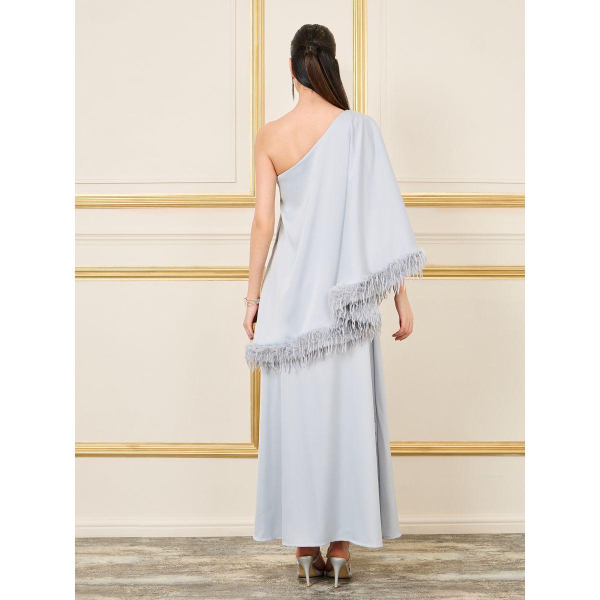 Styli Limited Faux Feather Trim Satin One Shoulder Neck Layer Maxi Dress-women-clothing-dresses-image-4