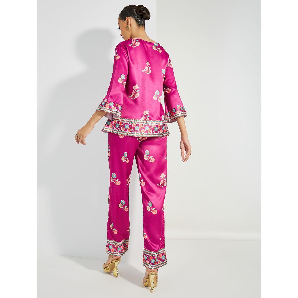 طقم منسق من بنطال وبلوزة بطبعة زهور-women-clothing-coordsets-image-5