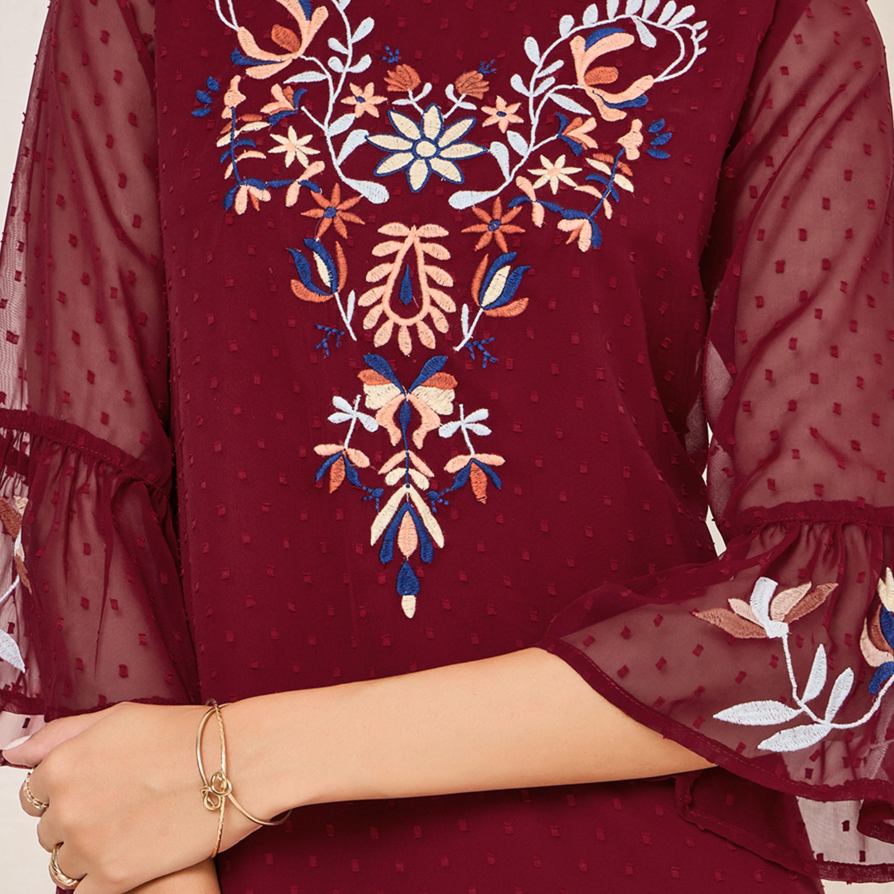 Styli Embroidery Detail Dobby Shift Maxi Dress-women-clothing-dresses-image-3