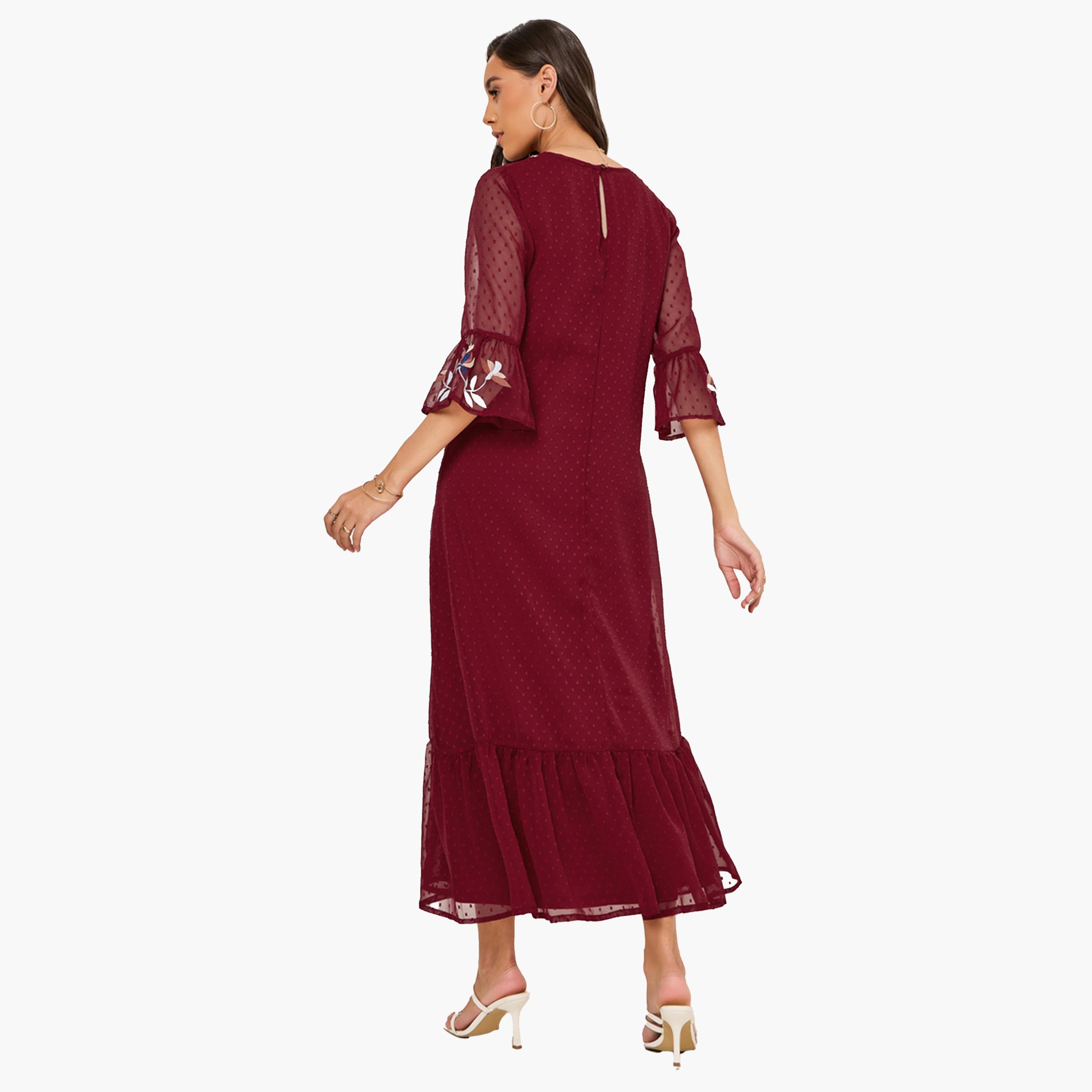 Styli Embroidery Detail Dobby Shift Maxi Dress-women-clothing-dresses-image-4