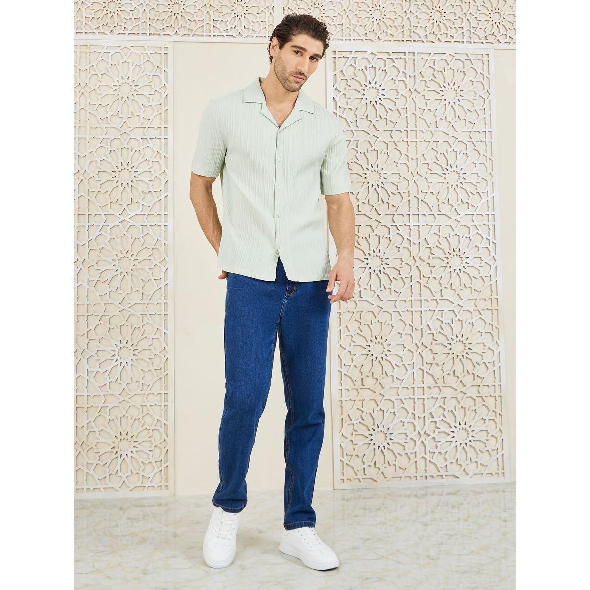 Styli Limited Striped Textured Woven Camp Cuban Collar Relaxed Fit Shirt-men-clothing-shirts-image-2