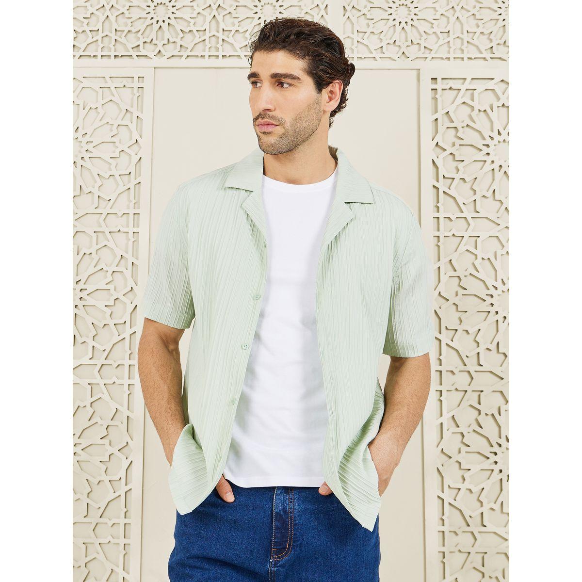Styli Limited Striped Textured Woven Camp Cuban Collar Relaxed Fit Shirt-men-clothing-shirts-image-5