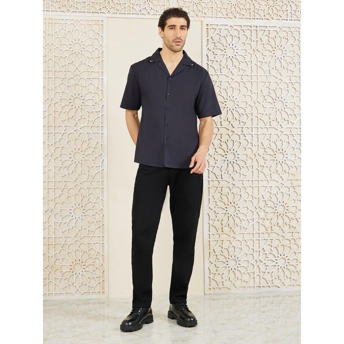 قميص بياقة كوبان مع اكمام قصيرة وأزرار-men-clothing-shirts-image-2