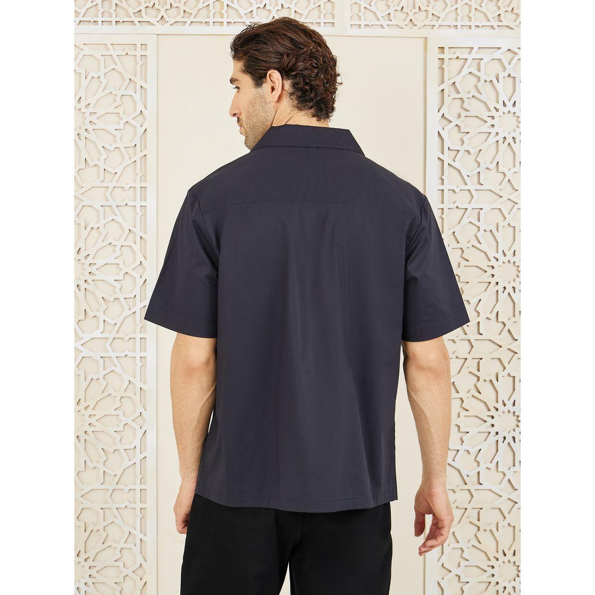 قميص بياقة كوبان مع اكمام قصيرة وأزرار-men-clothing-shirts-image-4