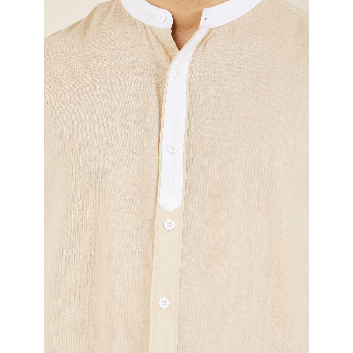 Styli Limited Premium Cotton Slub Contrast Mandarin Collar Regular Fit Shirt-men-clothing-shirts-image-3
