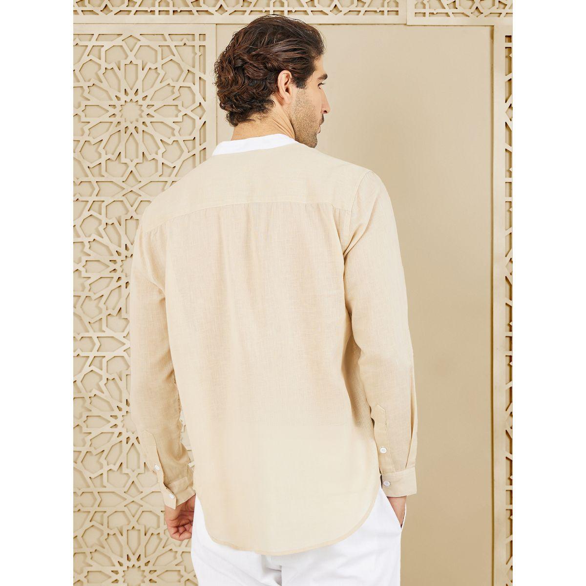 Styli Limited Premium Cotton Slub Contrast Mandarin Collar Regular Fit Shirt-men-clothing-shirts-image-4