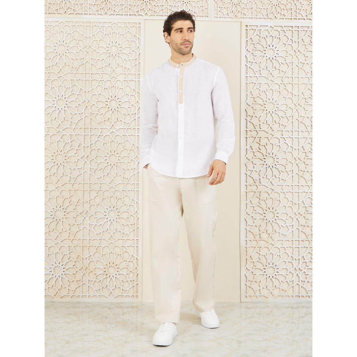 Styli Limited Premium Cotton Slub Contrast Mandarin Collar Regular Fit Shirt-men-clothing-shirts-image-2