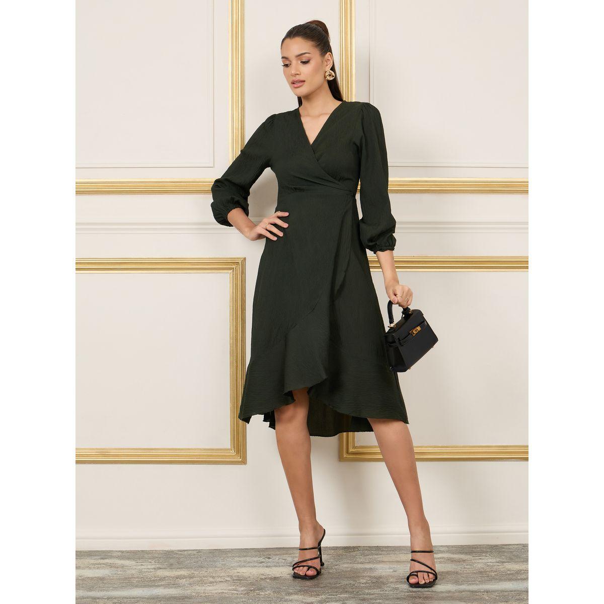 فستان ميدي بنمط لف وحافة كشكش-women-clothing-dresses-image-2