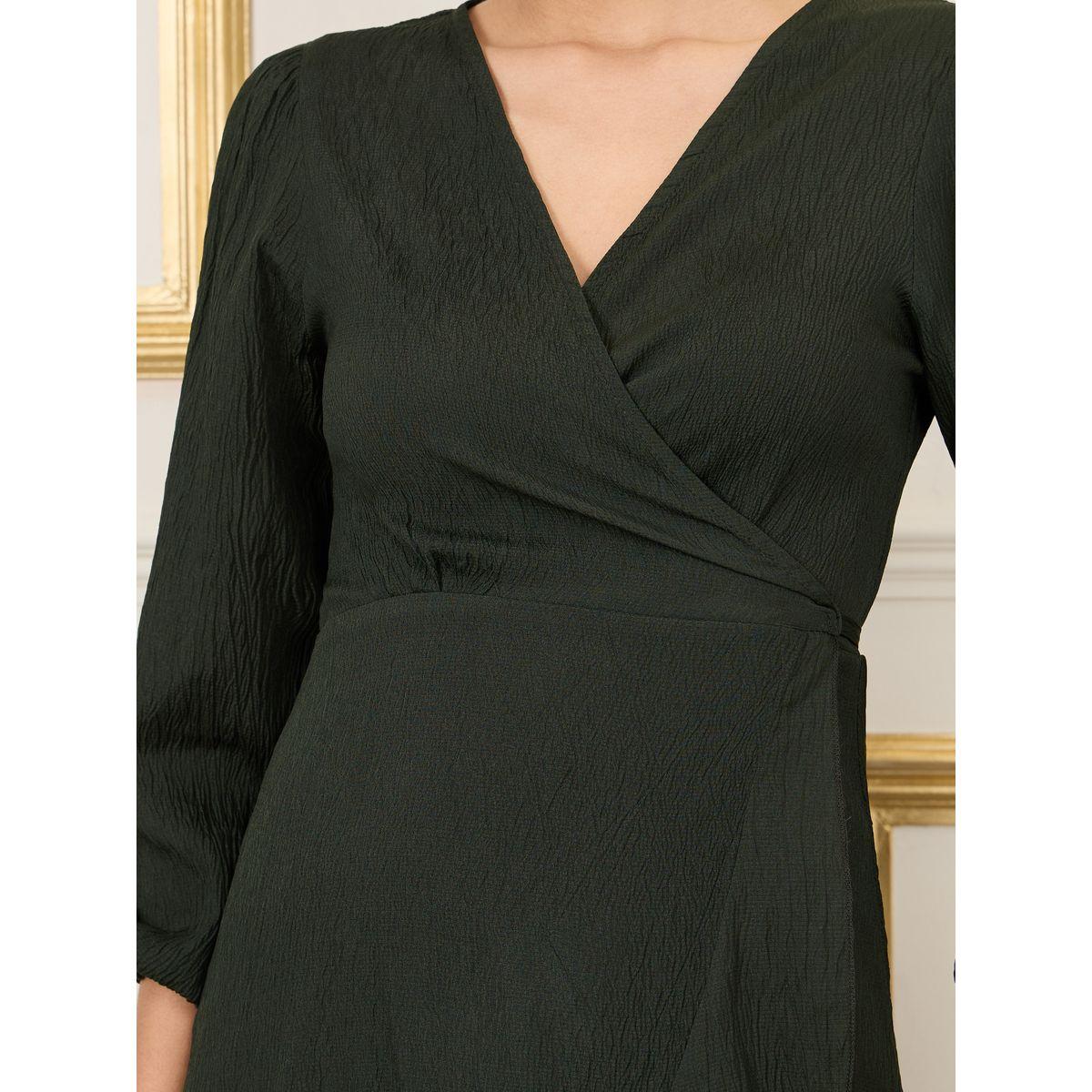 فستان ميدي بنمط لف وحافة كشكش-women-clothing-dresses-image-3