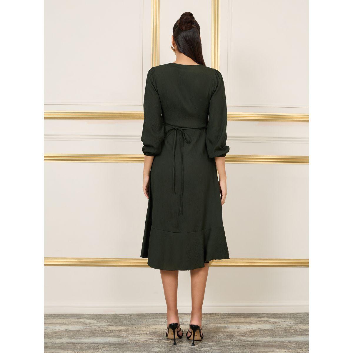 فستان ميدي بنمط لف وحافة كشكش-women-clothing-dresses-image-4