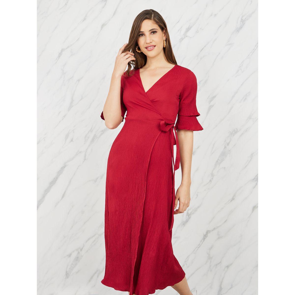 Styli Crepe Frill Layer Sleeves Wrap Midi Dress-women-clothing-dresses-image-2