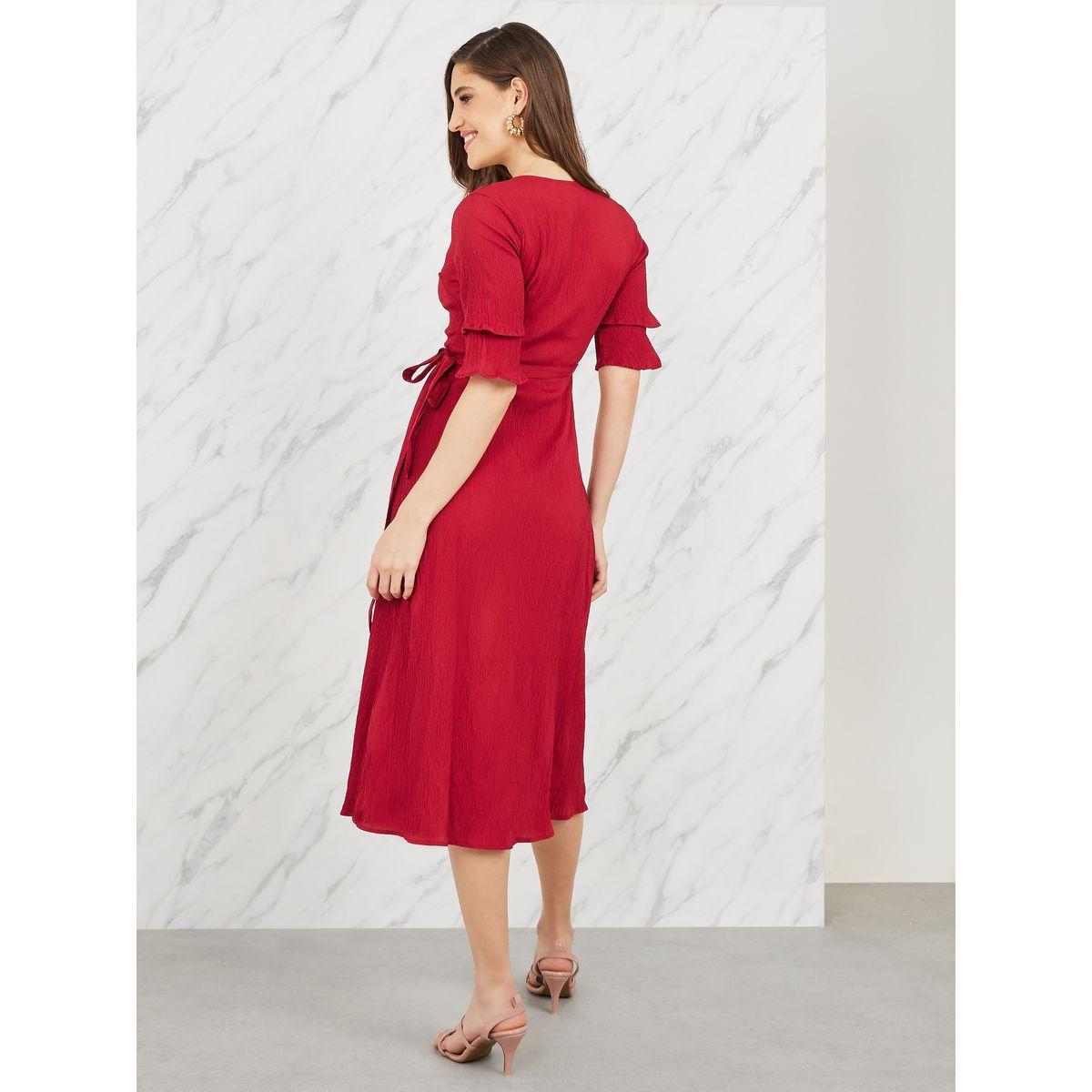 Styli Crepe Frill Layer Sleeves Wrap Midi Dress-women-clothing-dresses-image-4