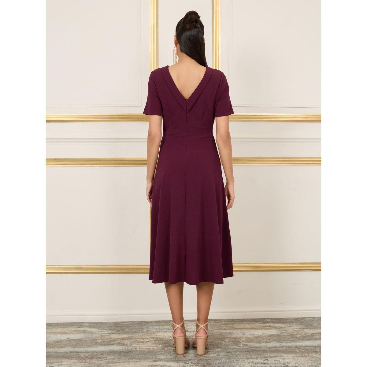 فستان ميدي سادة بياقة عالية-women-clothing-dresses-image-1