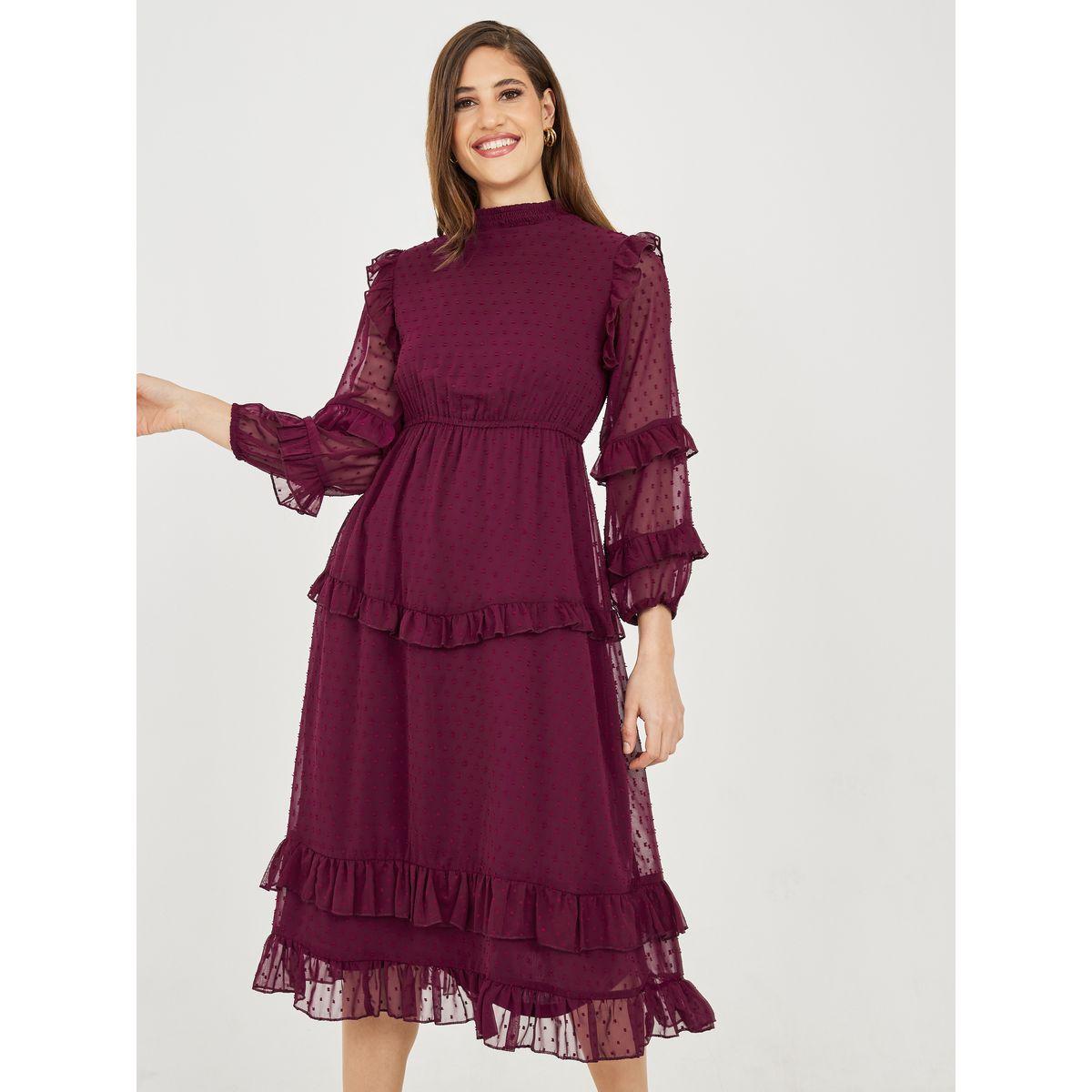 Styli Dobby Frill Detail Tiered Midi Dress-women-clothing-dresses-image-2