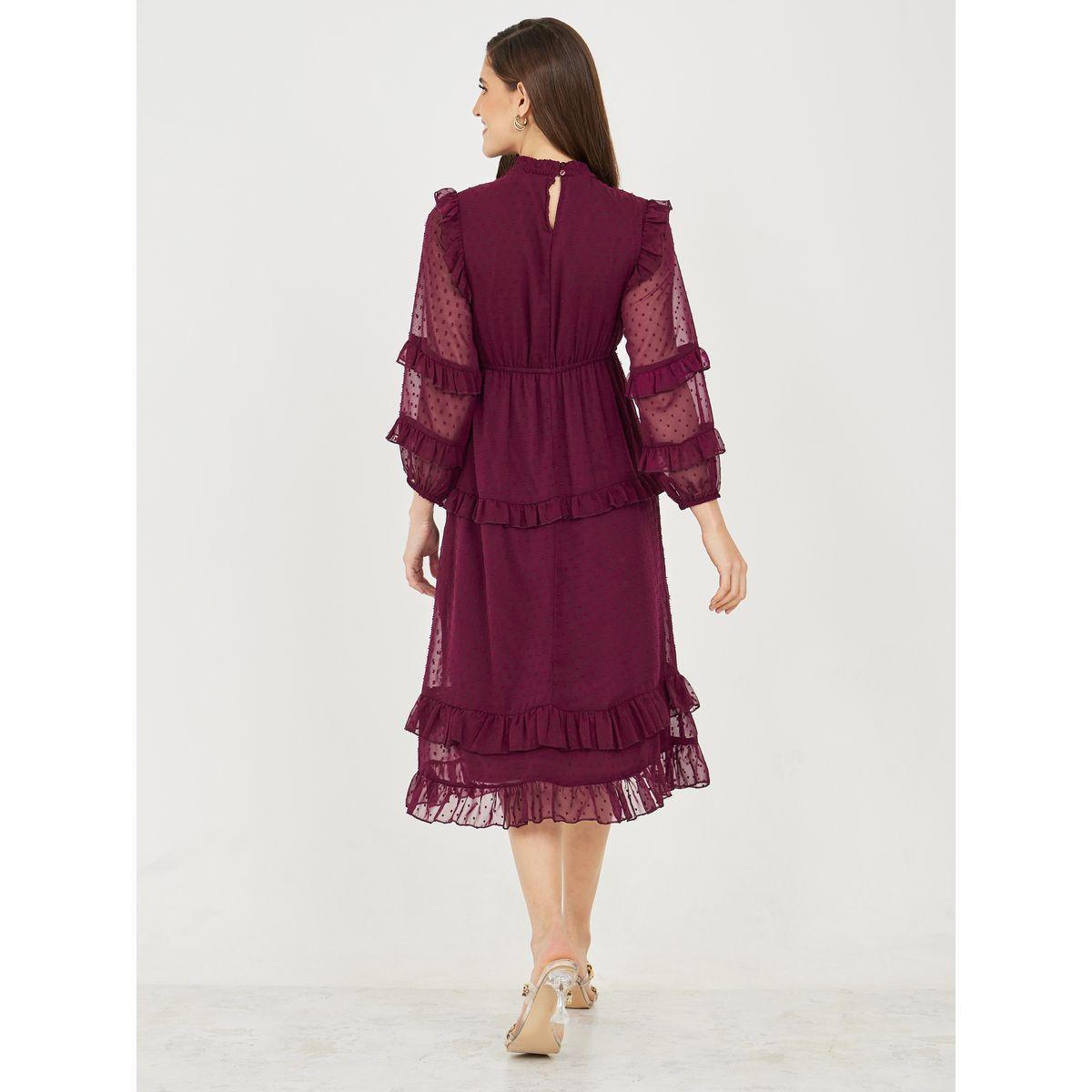 Styli Dobby Frill Detail Tiered Midi Dress-women-clothing-dresses-image-4