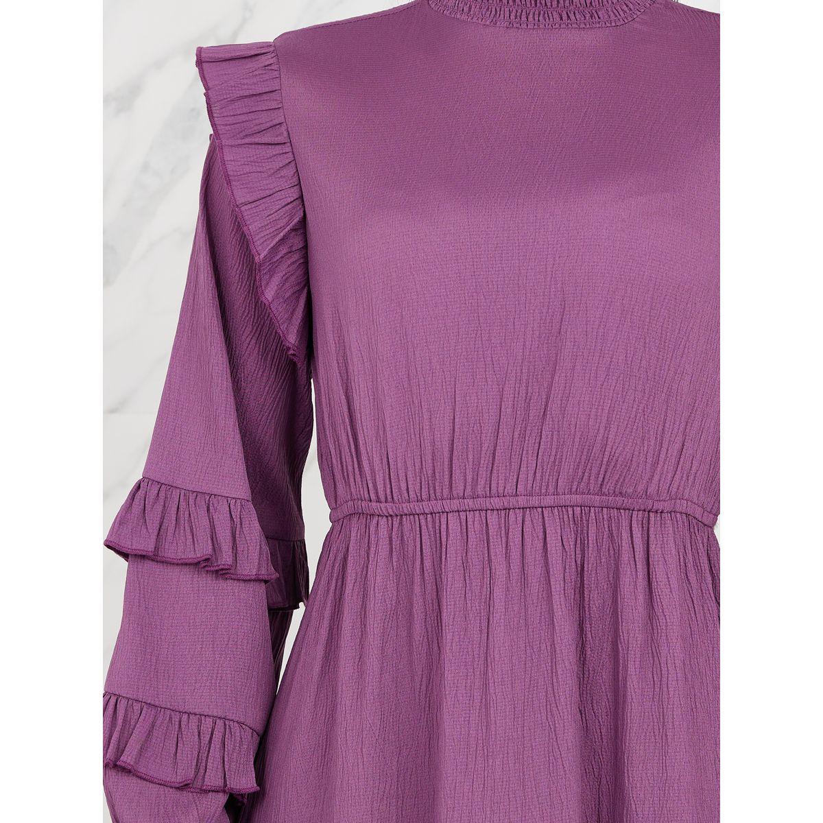 فستان ميدي بكسرات مع ياقة عالية وكشكش-women-clothing-dresses-image-3