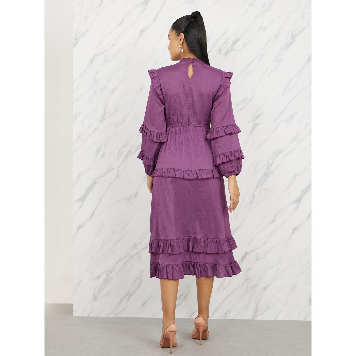 Styli Ruffle Detail High Neck Tiered Midi Dress-women-clothing-dresses-image-4