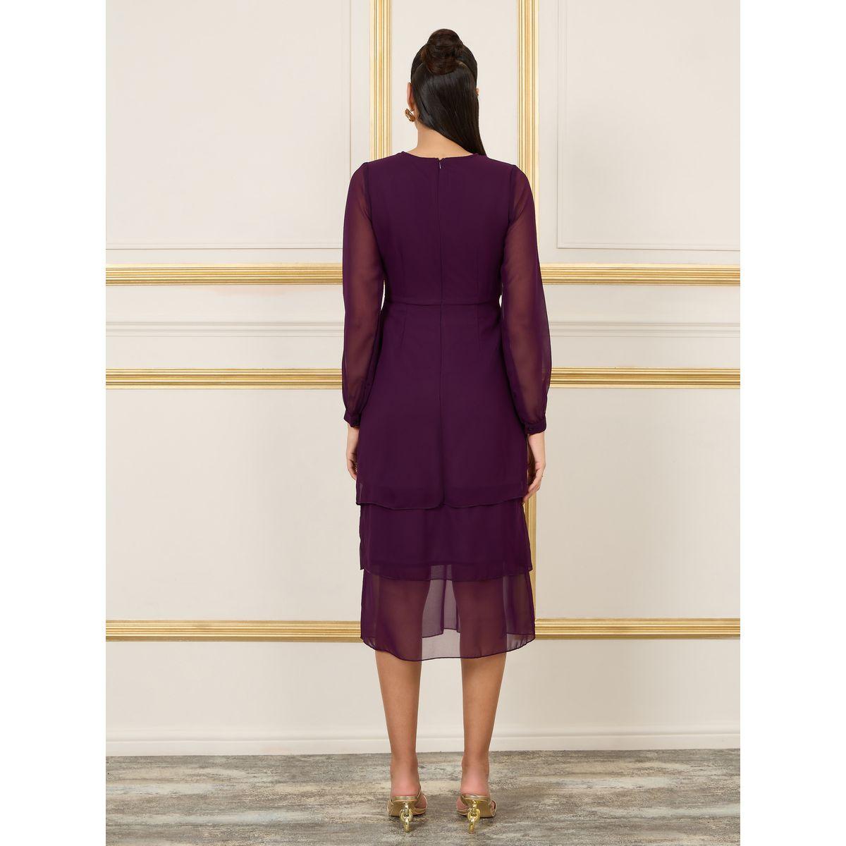 Styli Solid Long Sleeves Layer Tiered Midi Dress-women-clothing-dresses-image-4