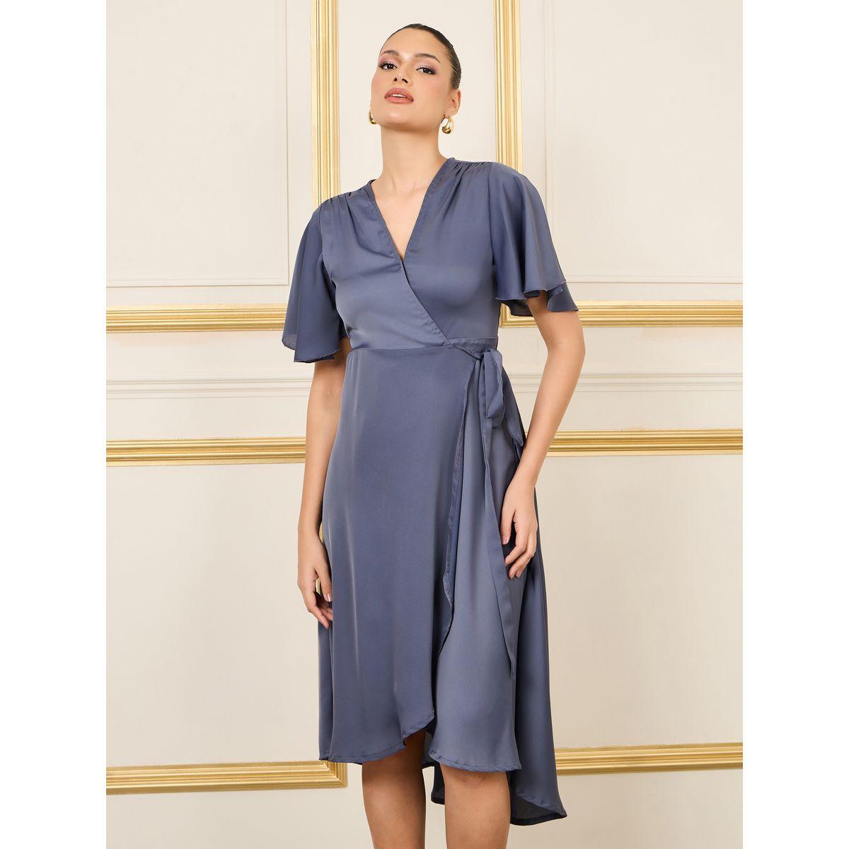 فستان ميدي سادة بنمط لف-women-clothing-dresses-image-2