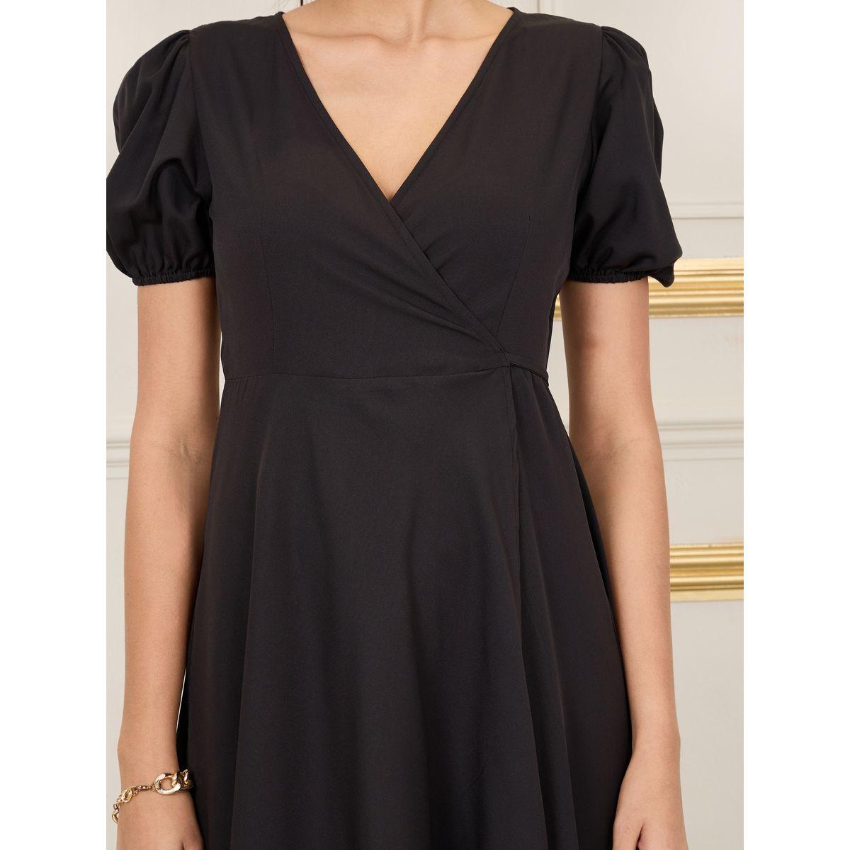 Styli Solid Puff Sleeves Asymmetric Hem Wrap Midi Dress-women-clothing-dresses-image-3