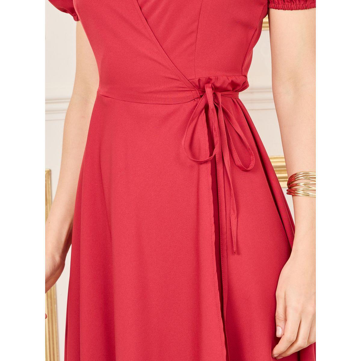 Styli Solid Puff Sleeves Asymmetric Hem Wrap Midi Dress-women-clothing-dresses-image-3