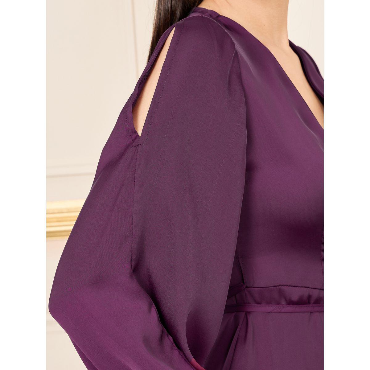 Styli Satin Slit Sleeves V Neck Wrap Midi Dress-women-clothing-dresses-image-3