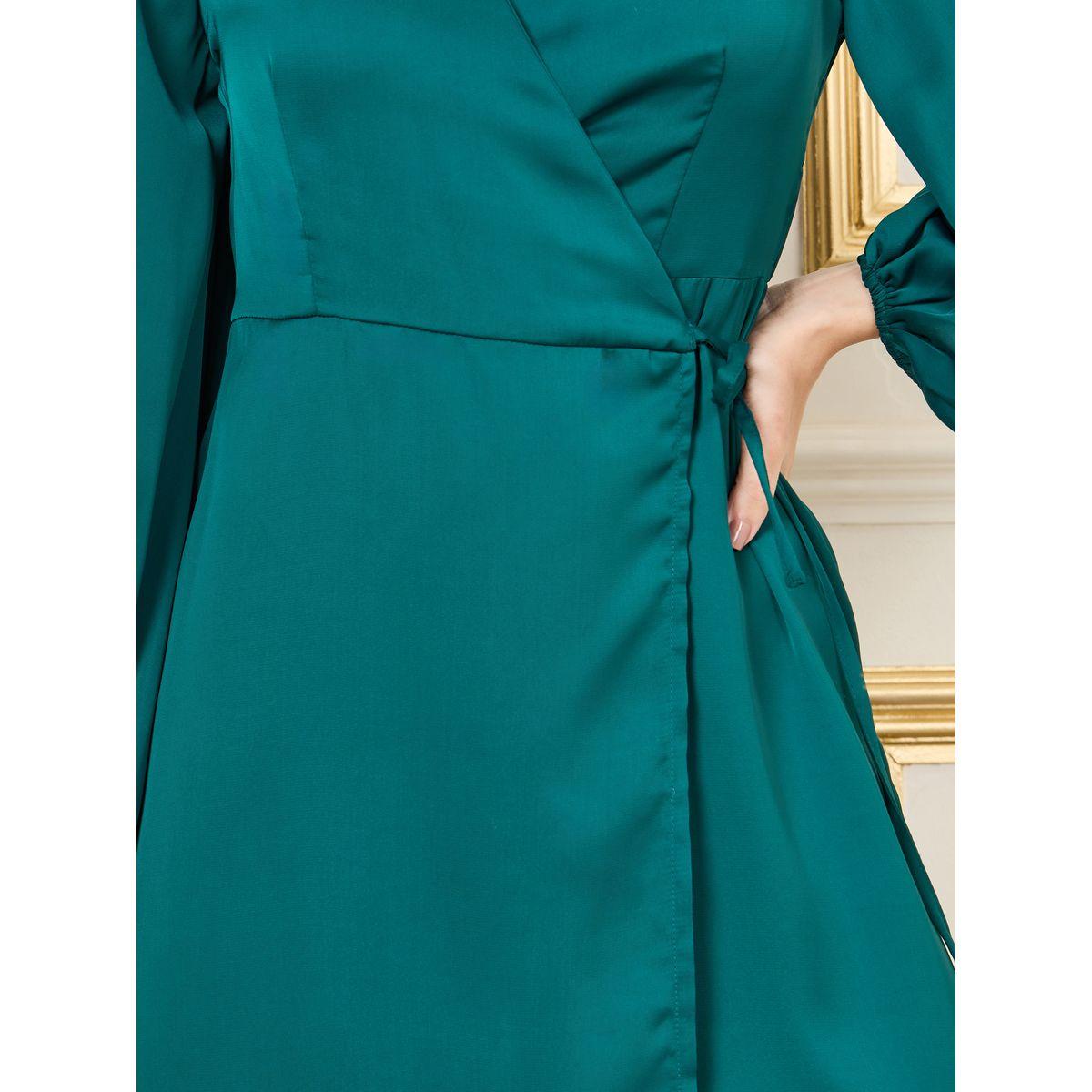 فستان ميدي ساتان بنمط لف واكمام بشق-women-clothing-dresses-image-3