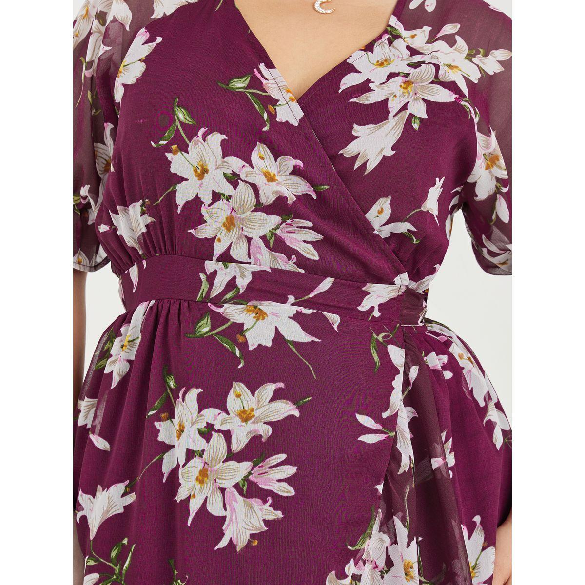 Styli Plus Floral Print Sheer Panel Wrap Maxi Dress-women-clothing-dresses-image-3