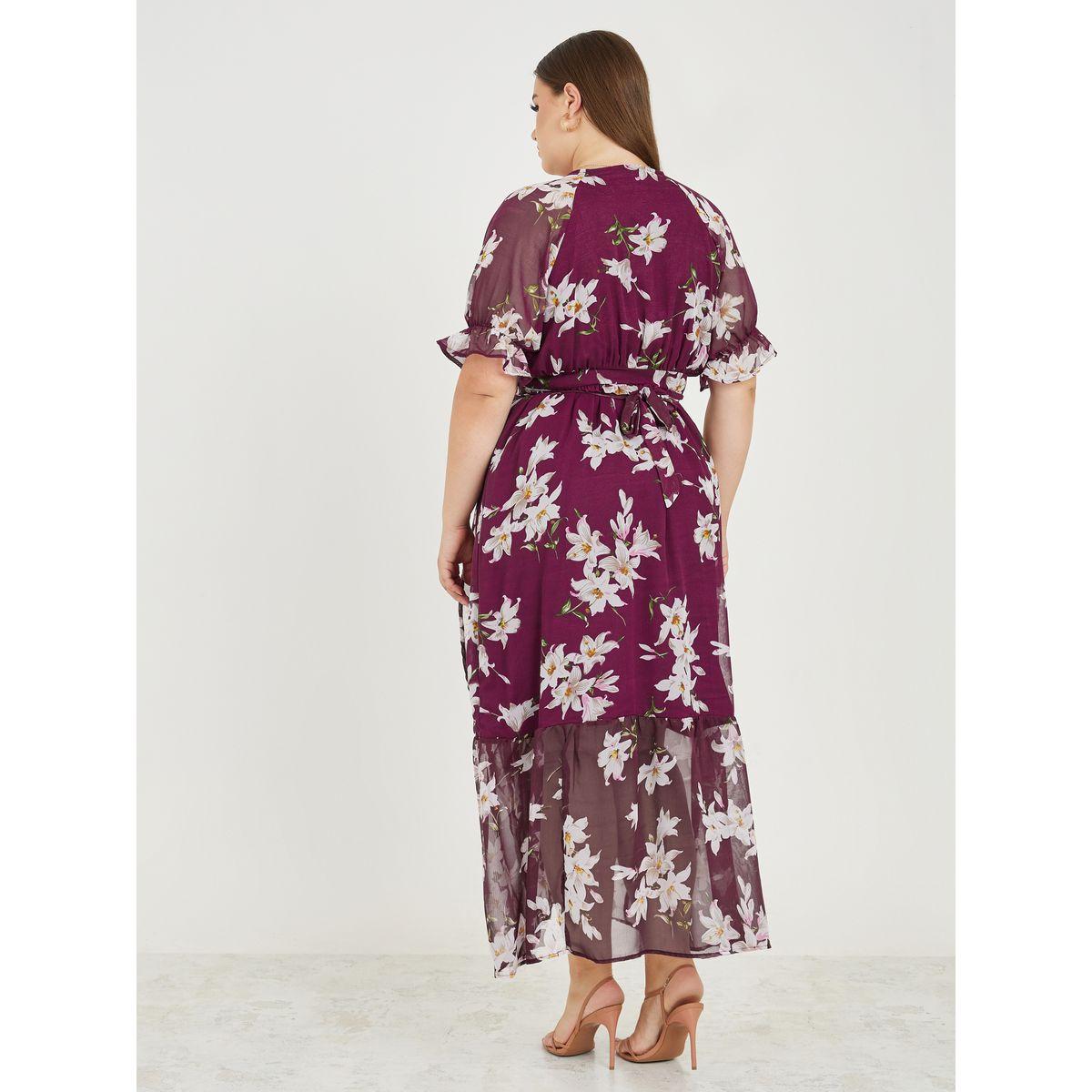 فستان طويل بمقاس كبير ونمط لف مع طبعة زهور-women-clothing-dresses-image-4